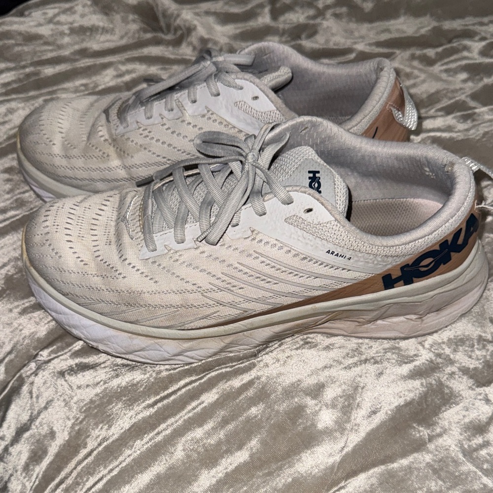Hoka Cream and Tan Athletic Shoes